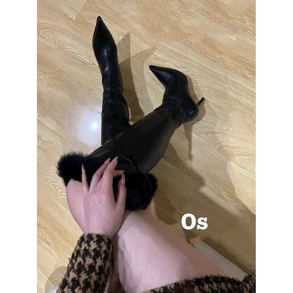 🌸 Boot nhọn cổ lông chất da trơn
