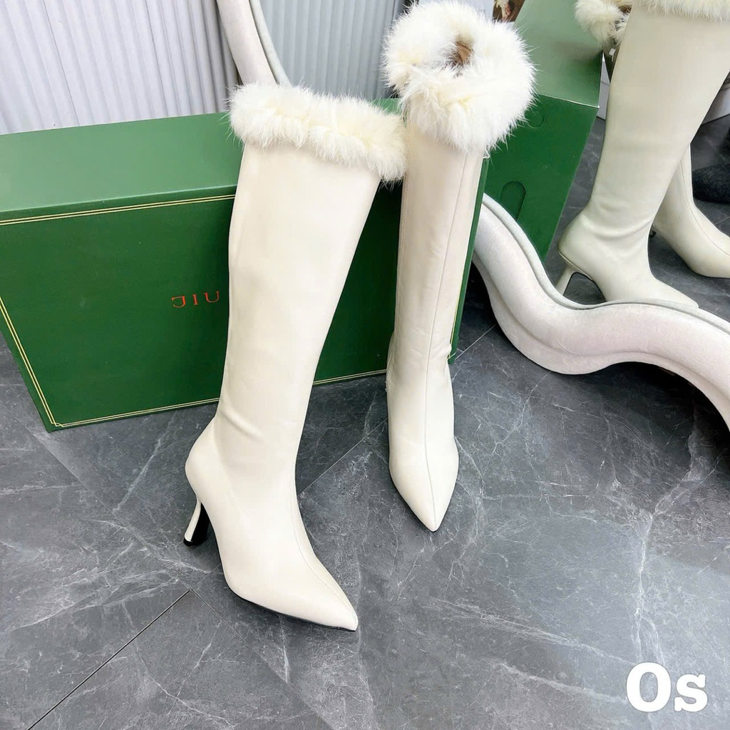 🌸 Boot nhọn cổ lông chất da trơn