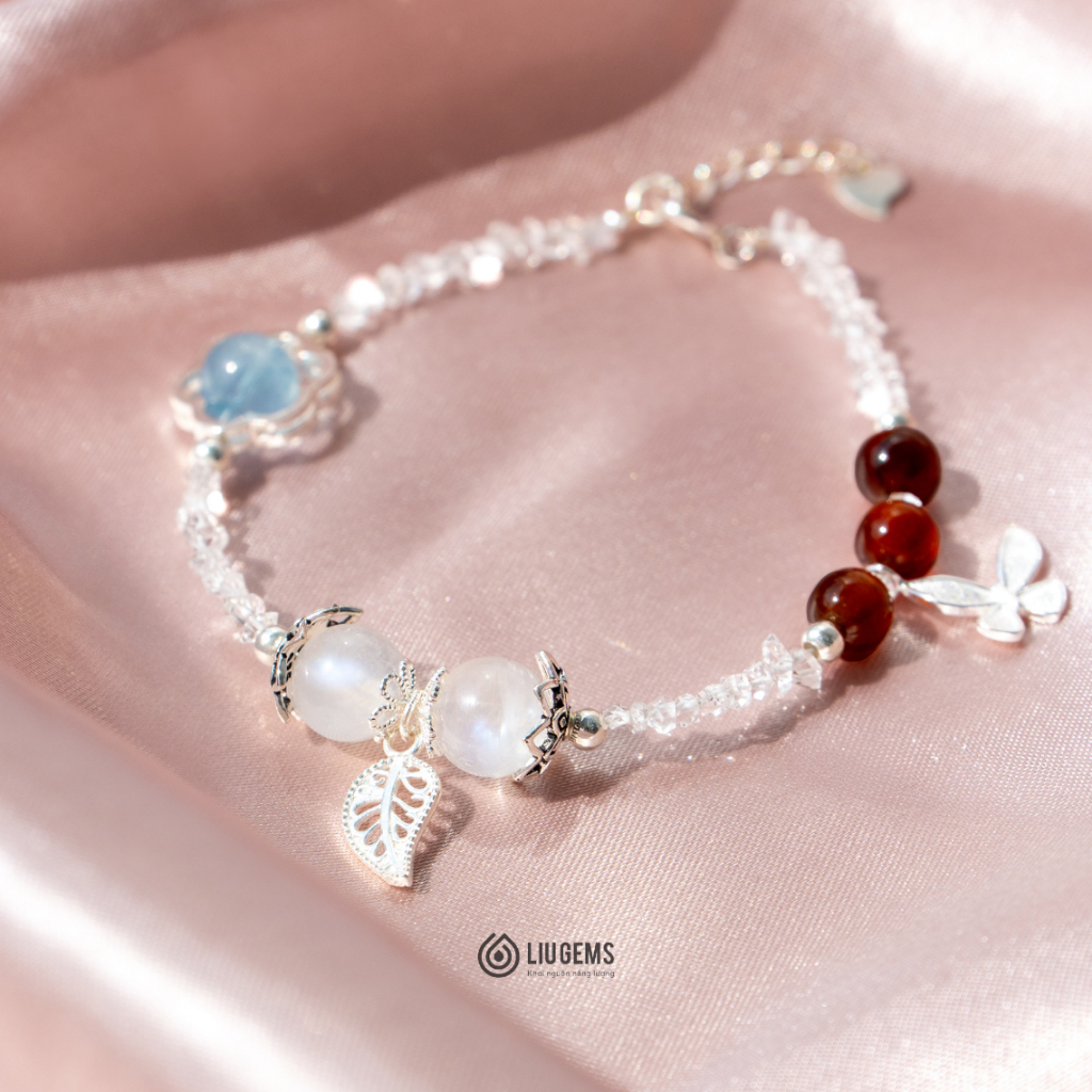 Vòng Tay Nữ Đá Natural Herkimer Diamond Và Charm Nhỏ (Ag 925)  Tinh Tế Liugems Celeste VTDT07