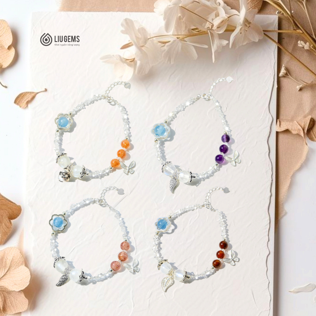 Vòng Tay Nữ Đá Natural Herkimer Diamond Và Charm Nhỏ (Ag 925)  Tinh Tế Liugems Celeste VTDT07