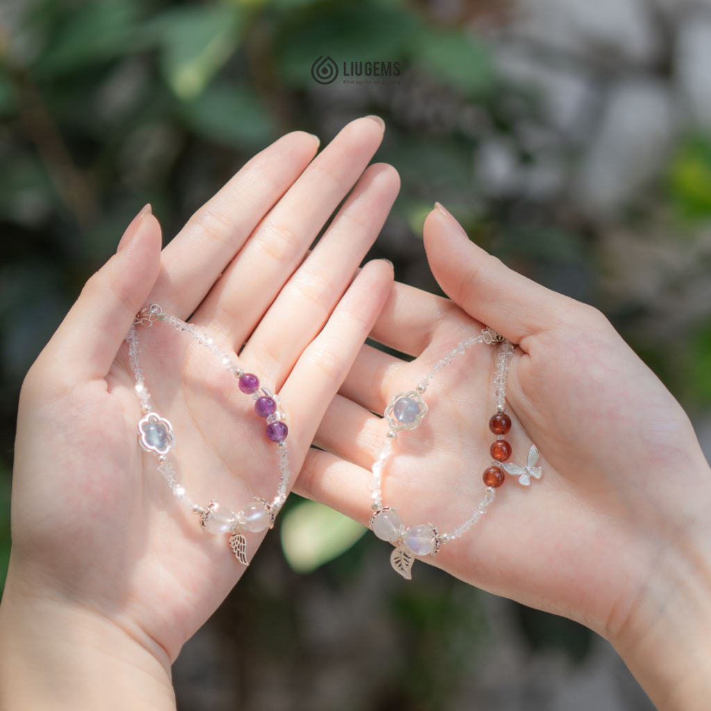 Vòng Tay Nữ Đá Natural Herkimer Diamond Và Charm Nhỏ (Ag 925)  Tinh Tế Liugems Celeste VTDT07