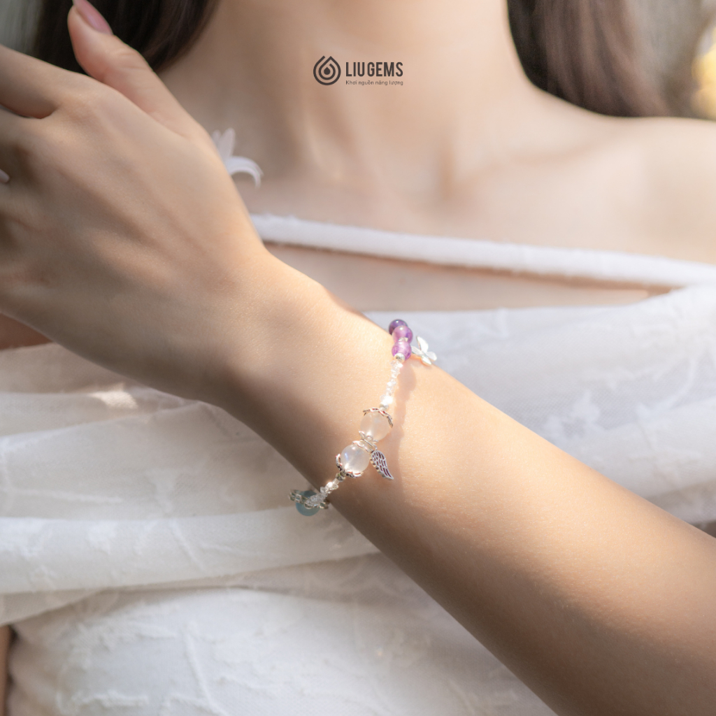 Vòng Tay Nữ Đá Natural Herkimer Diamond Và Charm Nhỏ (Ag 925)  Tinh Tế Liugems Celeste VTDT07