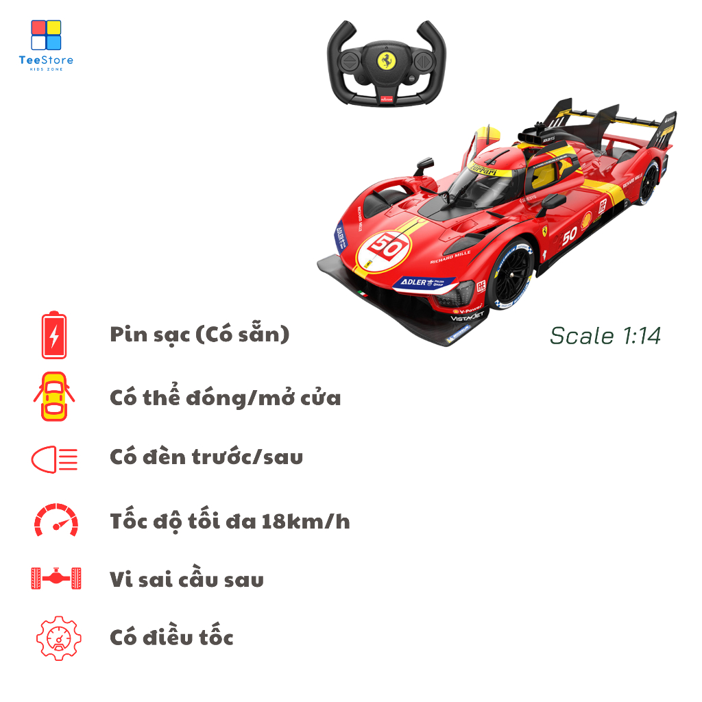[Chính hãng] Xe Điều Khiển Từ Xa Ferrari 499P RASTAR 1:14 - Xe Đua RC Có Điều Tốc - Le Mans Edition