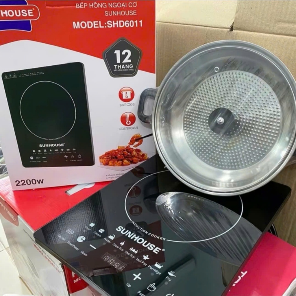 Bếp Từ Cảm Ứng SUN HOUSE 2200W , Bếp Điện Từ Hồng Ngoại Kèm Nồi Sunhous_Pro
