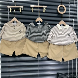 Đồ Bộ Bé Trai Size Đại 17-60kg, Quần Kaki Mềm Phối Áo Polo Kẻ Ngang [KB04]