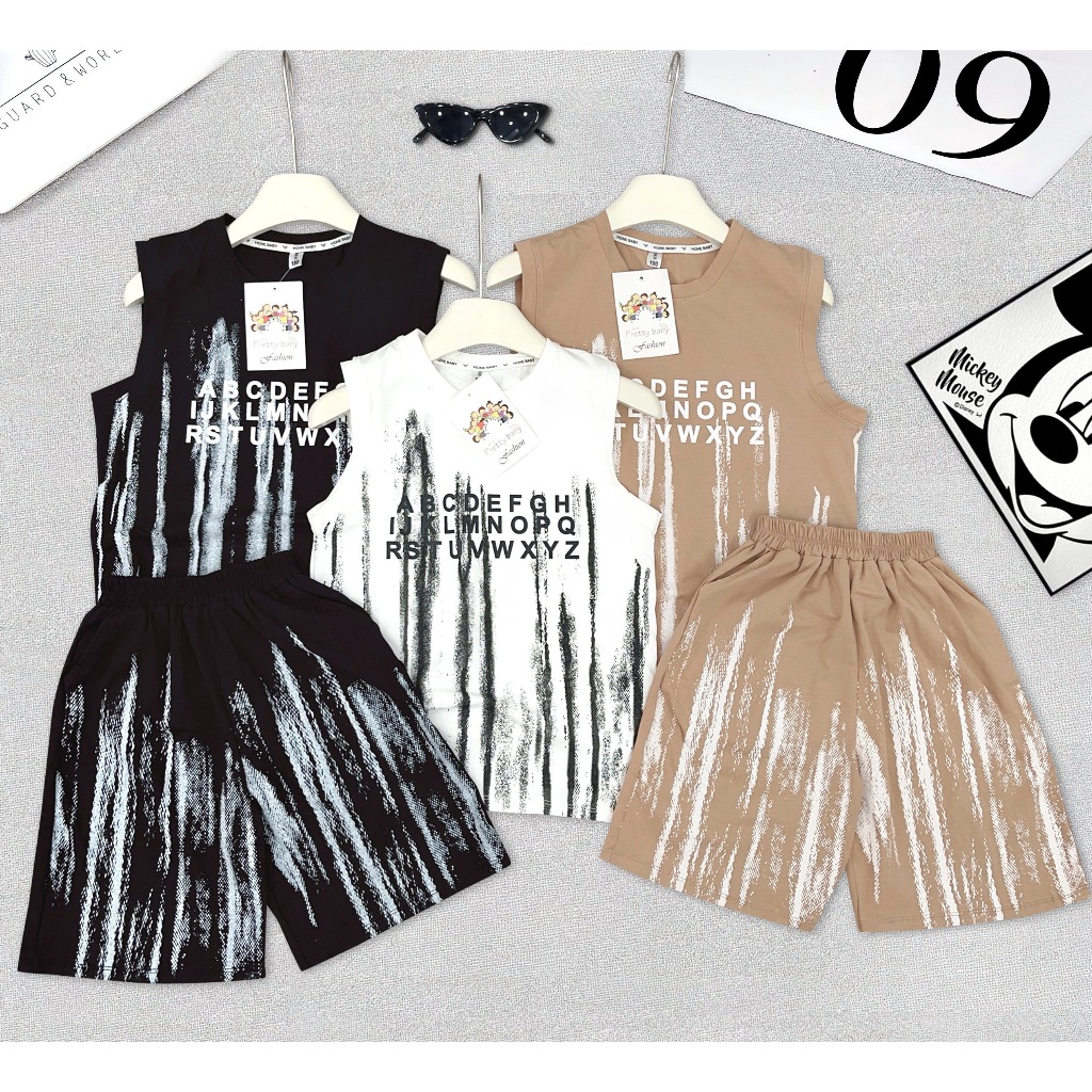 [XẢ KHO] Bộ quần áo ba lỗ bé trai cotton in bảng chữ cái