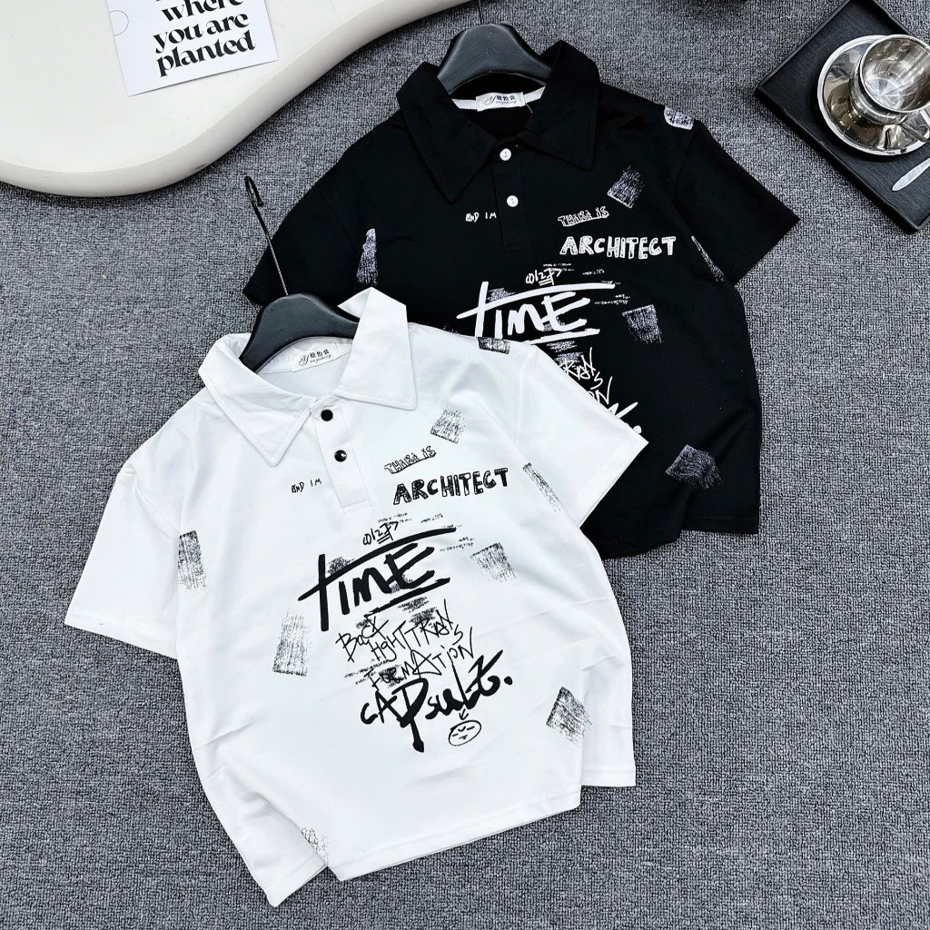 Áo POLO Cho Bé Trai Size 17-60kg TIME, Vải Cá Sấu Thông Hơi Mềm Mát, Co Giãn 4 Chiều [KA06]