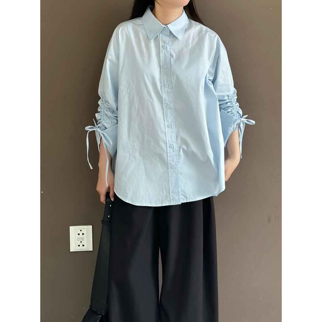 Áo sơ mi nữ dáng rộng tay phối dây rút | Shopee Việt Nam