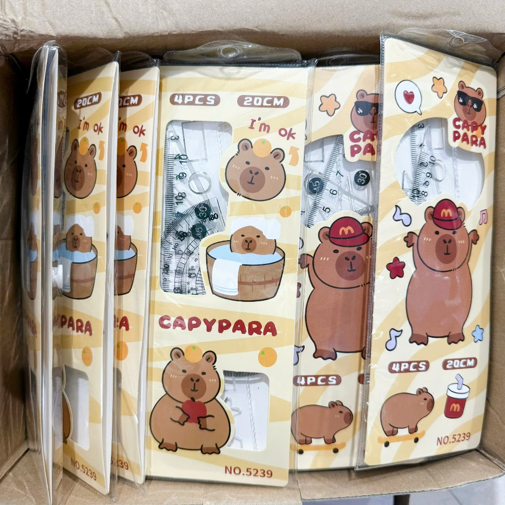 [TẶNG 10 nhãn vở] Bộ 4 Thước Đo 20cm Tiện Dụng Cho Học Sinh - Đo Góc & Hình Dạng - Thiết Kế Hình Gấu Xinh Xắn - NO.5239