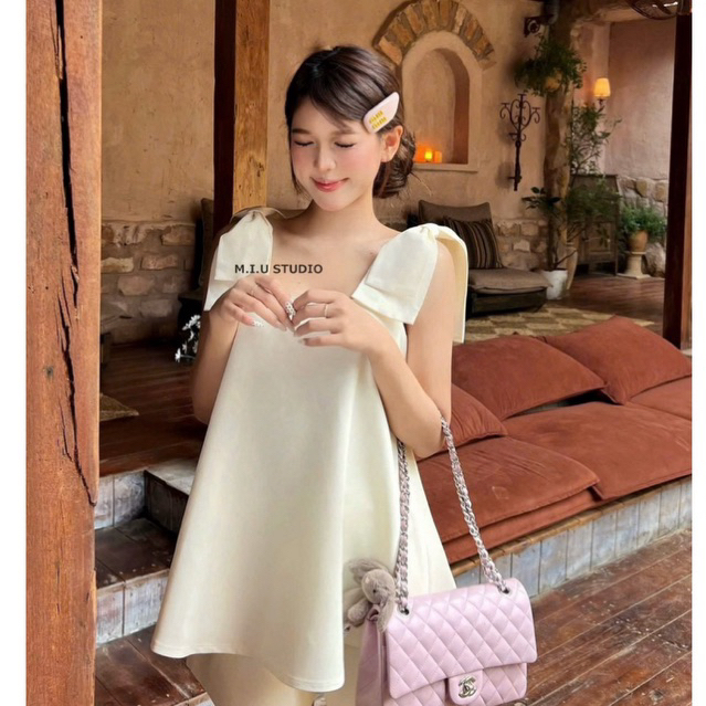 Set 2 món : Áo babydoll dáng xoè thiết kế cột nơ vai cách điệu kèm quần sooc phong cách nhẹ nhàng tiểu thư • MIU.STUDIO