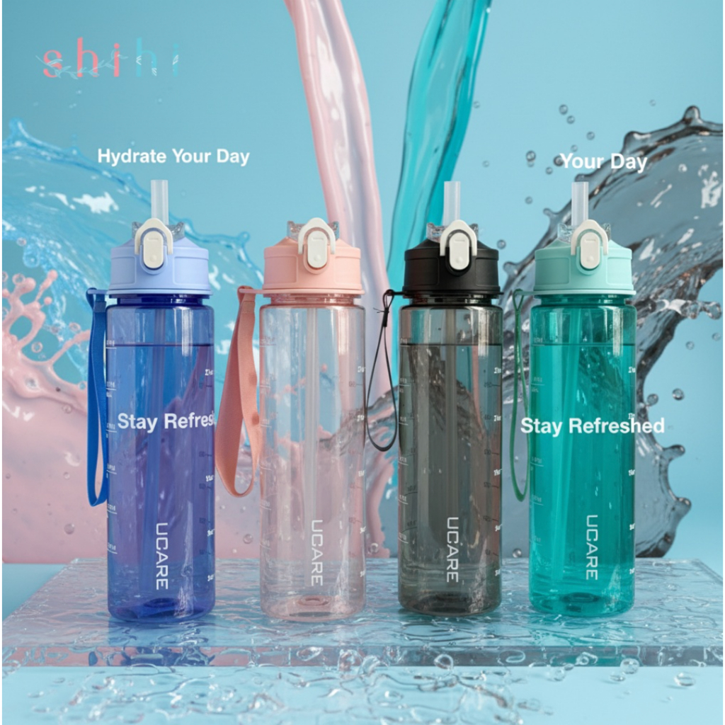 Bình Nước Thể Thao 750ml Có Ống Hút Silicon Nhựa PC Cao Cấp Dây Đeo Tiện Lợi Bình Nước Gym Đi Học