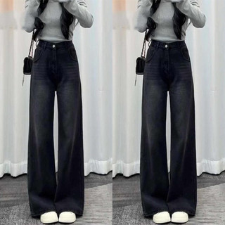 DEAL MỚI-SALE RẺ Quần Jean Ống Rộng Màu Đen Mài Wash