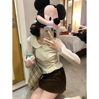 Áo Thun Cotton Cổ Sen Vạt Bèo Dáng Ngắn Dễ Thương minijean