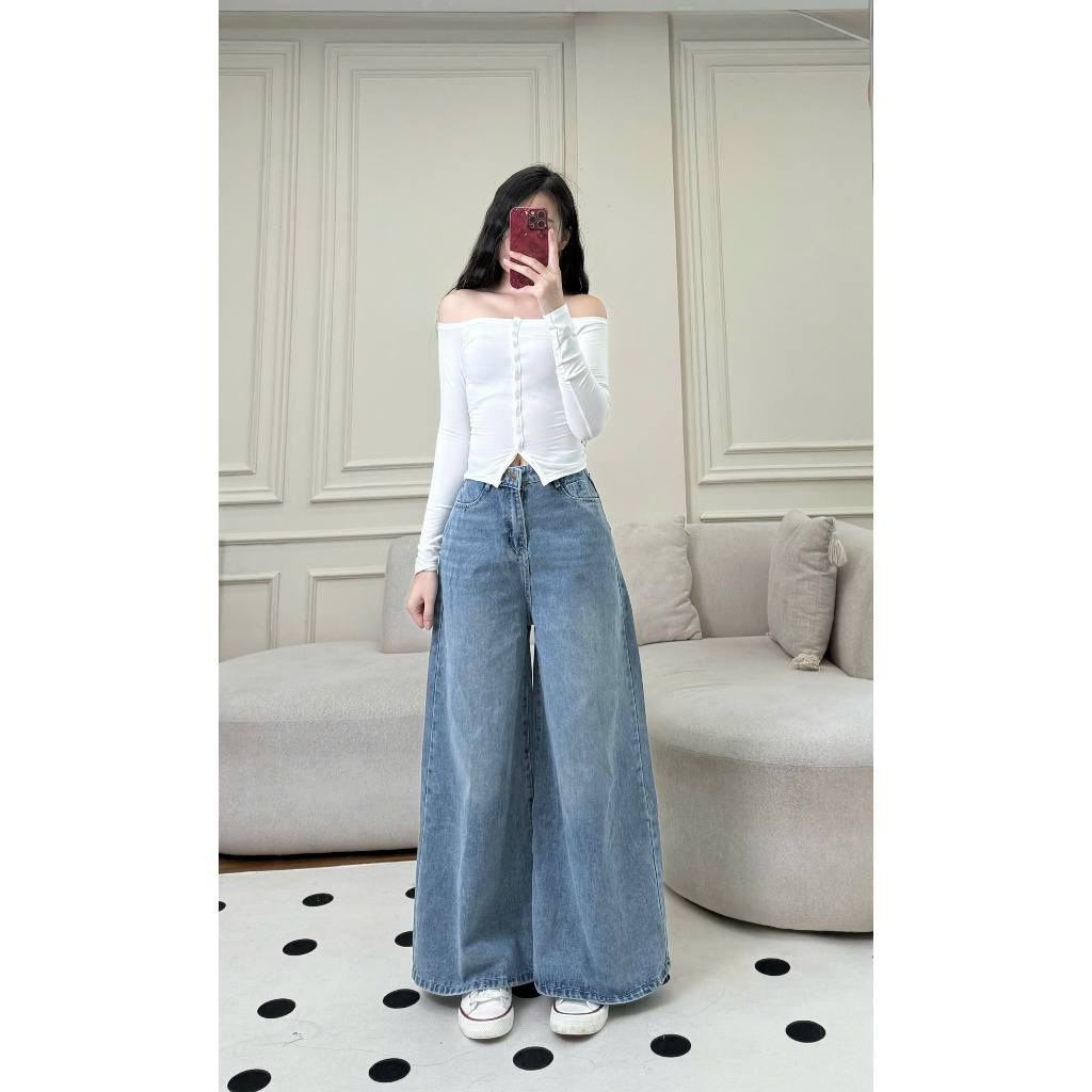 Quần Jean Ống Rộng 37cm Nữ Unisex Cạp Cao Tôn Dáng - Màu Xanh Trẻ Trung, Form Suông Dài Joolate 966 P11