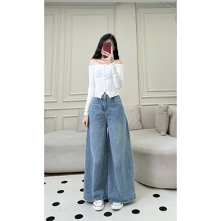 Quần Jeans Nữ Ống Rộng 37cm Cạp Cao Tôn Dáng Unisex Form Suông Xanh 247store Jean Suông Quanjean966