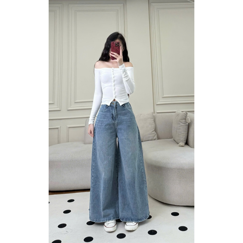 Quần Jean Ống Rộng 37cm Nữ Unisex Cạp Cao Tôn Dáng - Màu Xanh Trẻ Trung, Form Suông Dài Joolate 966 P11
