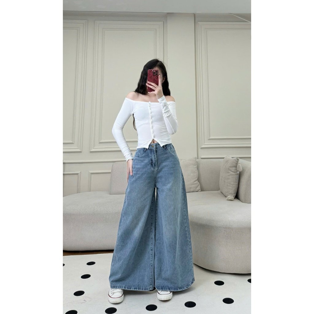 Quần Jean Ống Rộng 37cm Nữ Unisex Cạp Cao Tôn Dáng - Màu Xanh Trẻ Trung, Form Suông Dài Joolate 966 P11