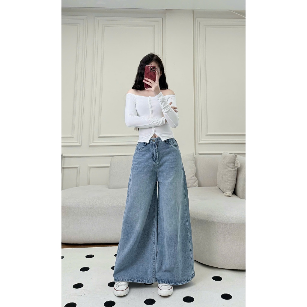 Quần Jean Ống Rộng 37cm Nữ Unisex Cạp Cao Tôn Dáng - Màu Xanh Trẻ Trung, Form Suông Dài Joolate 966 P11