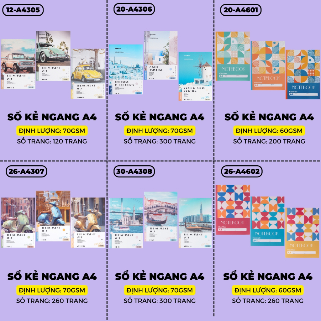 [Tặng 1 Bút] Vở Kẻ Ngang A4 70GSM Classmate Sổ Giáo Án 120/200/260/300 Trang, Bìa Chống Nước, Tập Vở Ghi Chép Viết Bài