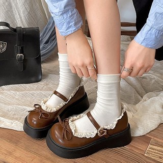 [ LÙI 1SZ] Giày đế bằng dành cho nữ 2025, giày Mary Jane mũi tròn phối viền nơ dành cho nữ Ms H159