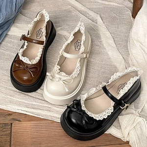 Giày Búp Bê Đế PU cao 5cm Đính Nơ Phối Viền Ren Tiểu Thư Phong Cách Hàn Quốc Mã H159