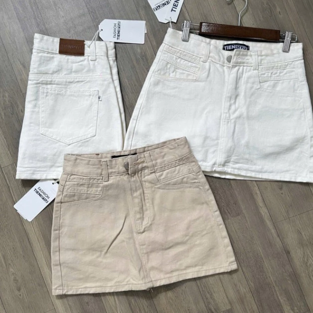 TIENSTYLE - Chân váy jean chữ A mạc da túi viền xếp có lót quần phong cách,Chân váy Bò Bigsize S/5XL