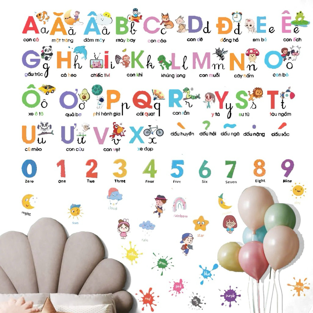 Decal Dán Tường mẫu Bảng chữ cái tiếng Việt sẵn keo, decor phòng cho bé