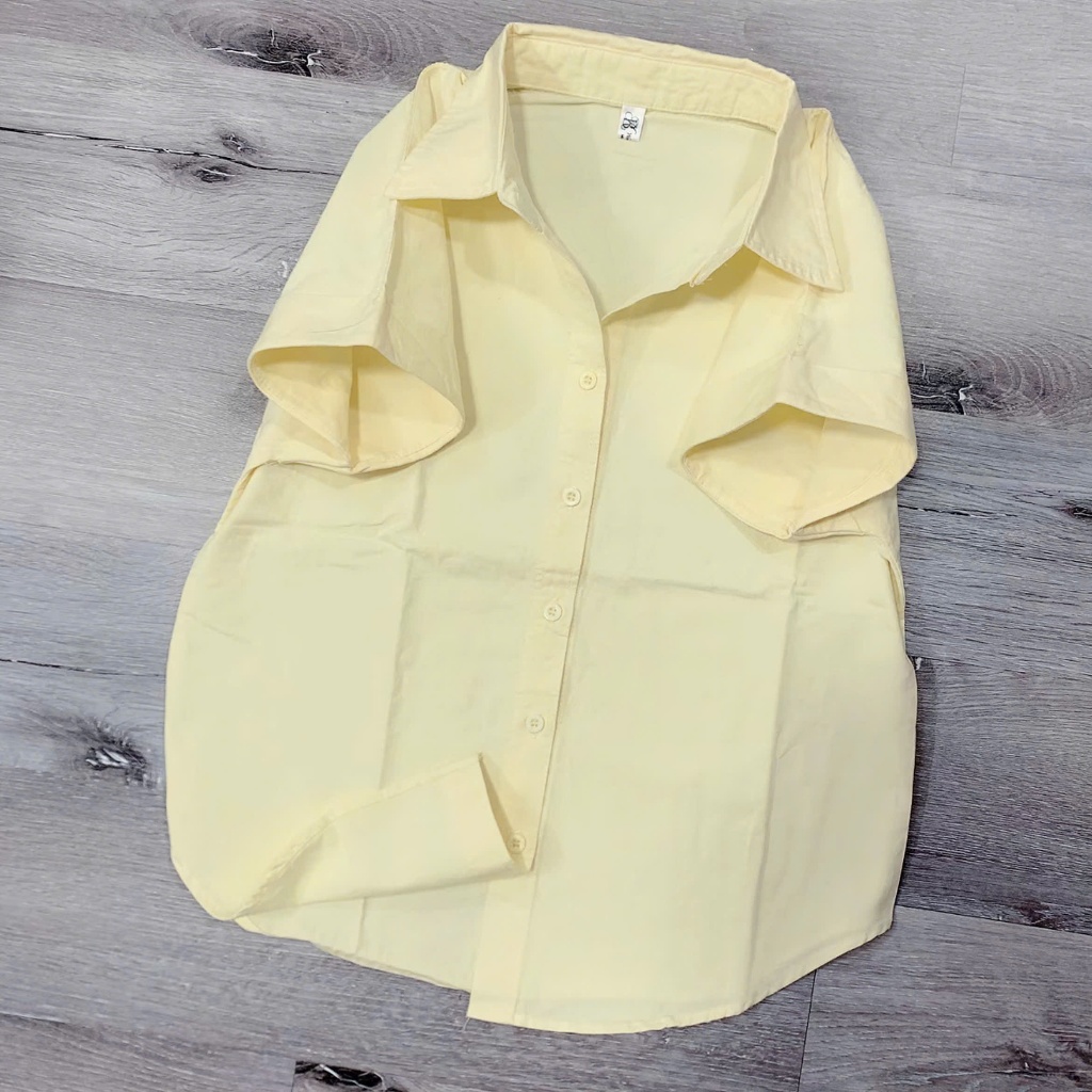 Áo Sơ Mi Nữ Tay Ngắn Chất Vải Kaki Cotton Mềm Màu Pastel Có Thêu Ngựa Xinh Dễ Phối Kiểu