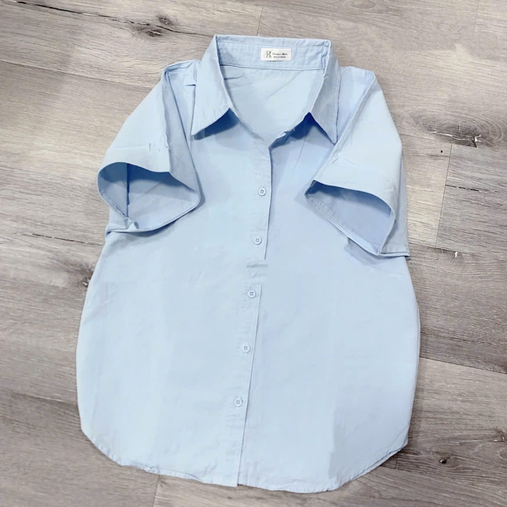 Áo Sơ Mi Nữ Tay Ngắn Chất Vải Kaki Cotton Mềm Màu Pastel Có Thêu Ngựa Xinh Dễ Phối Kiểu