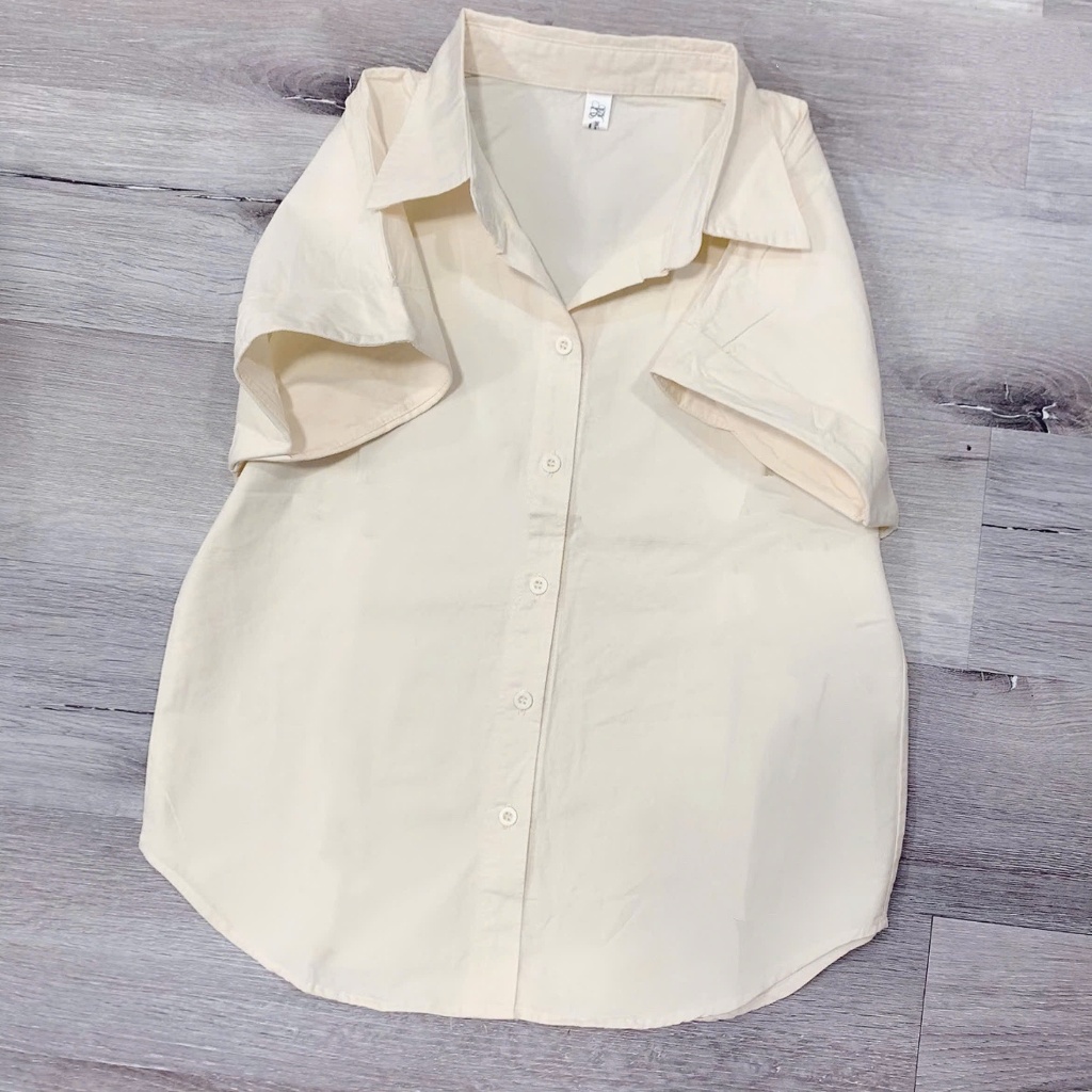 Áo Sơ Mi Nữ Tay Ngắn Chất Vải Kaki Cotton Mềm Màu Pastel Có Thêu Ngựa Xinh Dễ Phối Kiểu