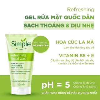 Combo Sữa rửa mặt Simple Refreshing Facial Wash (150ml) + Nước tẩy trang Simple Micellar Water (200ml)