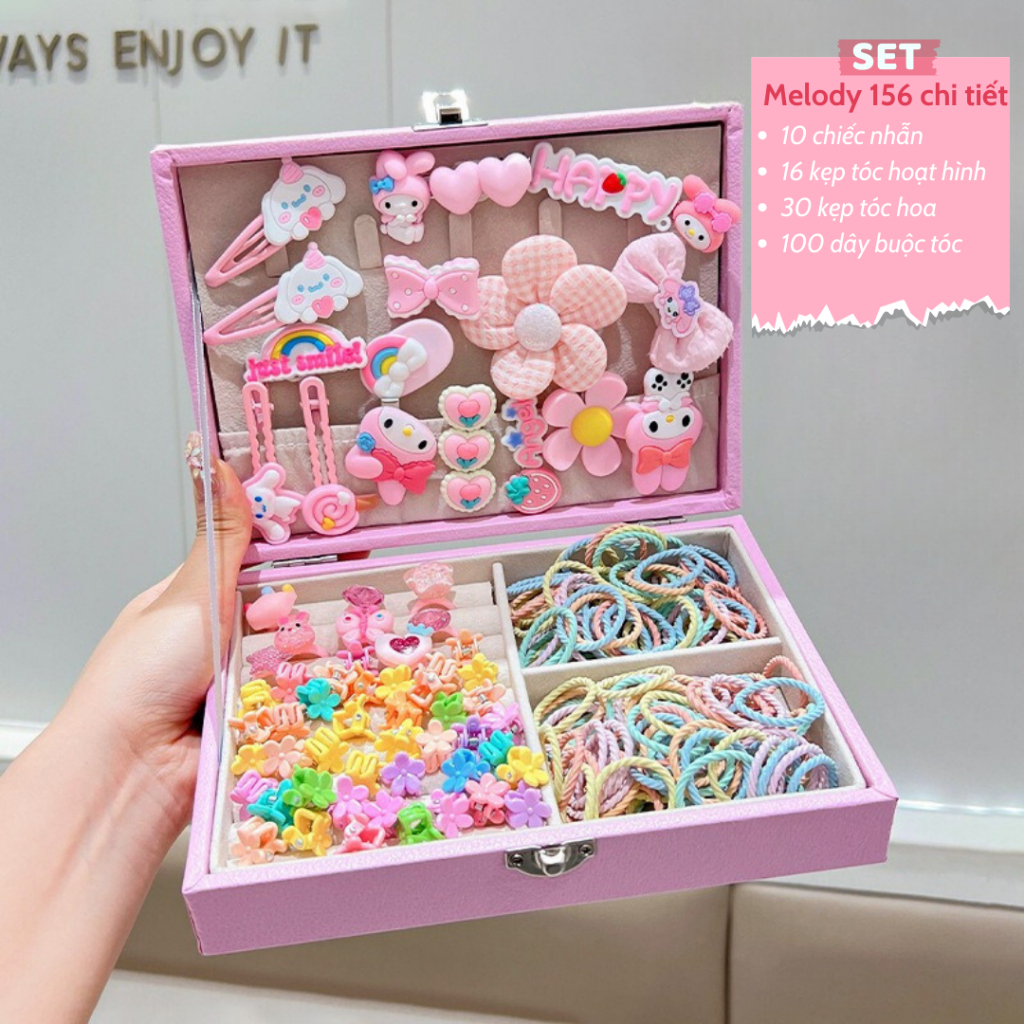 Phụ Kiện Tóc Cho Bé Kuromi Hộp Quà Tặng Bộ Bé Gái Quà Tặng Sinh Nhật Công Chúa Dễ Thương Kẹp Tóc Trẻ Em Hoạt Hình KèmHộp