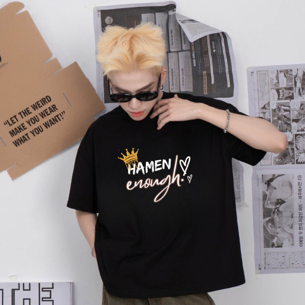 Áo Thun Cotton Nam Nữ Form Rộng In Nhiệt Hamen Enough Unisex Cá Tính, Co Giãn 4 Chiều Thấm Hút Mồ Hôi