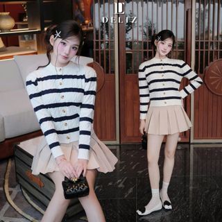 Áo len cardigan khoác ngoài cho nữ mùa thu đông cổ tròn dài tay len lông thỏ vặn thừng cao cấp CD849 500G