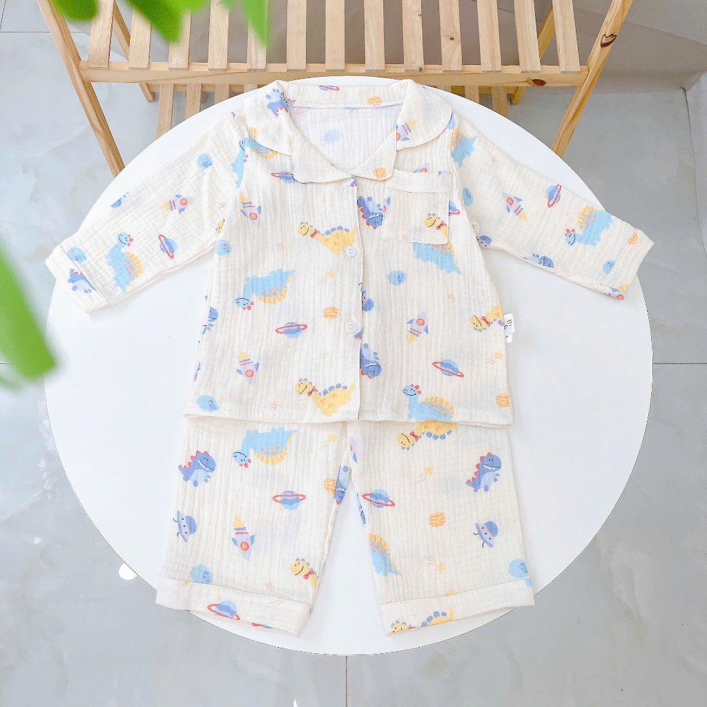 Pijama cho bé xô muslin Áo Lá Homewear A170, bộ dài tay bé trai bé gái mặc ngủ điều hòa thoáng mát