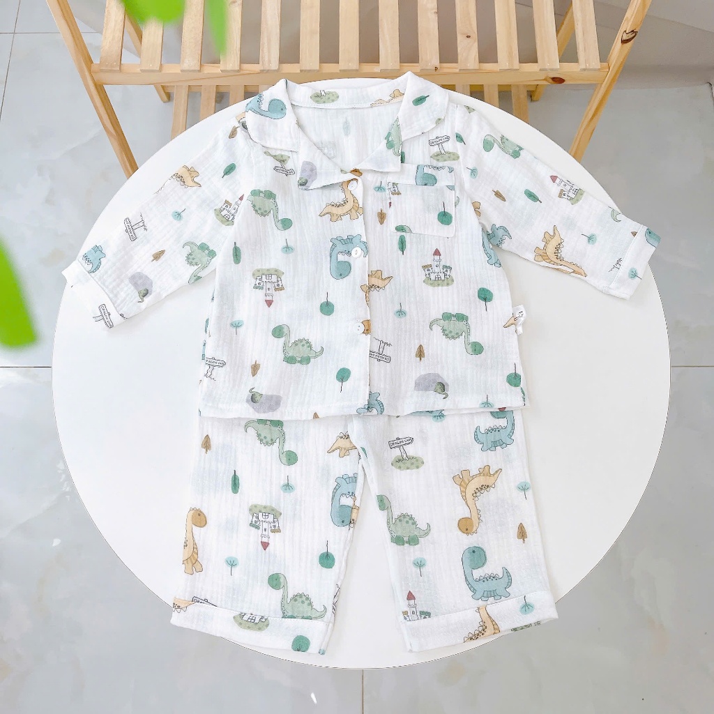 Pijama cho bé xô muslin Áo Lá Homewear A170, bộ dài tay bé trai bé gái mặc ngủ điều hòa thoáng mát