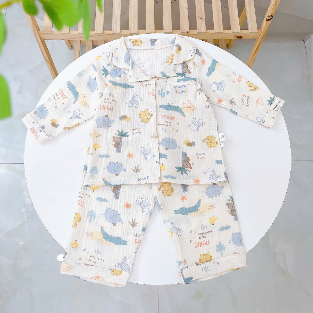 Pijama cho bé xô muslin Áo Lá Homewear A170, bộ dài tay bé trai bé gái mặc ngủ điều hòa thoáng mát