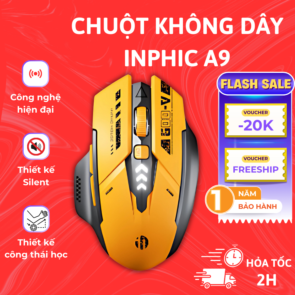 Chuột không dây bluetooth SIDOTECH INPHIC A9 gaming máy tính 6 nút ...