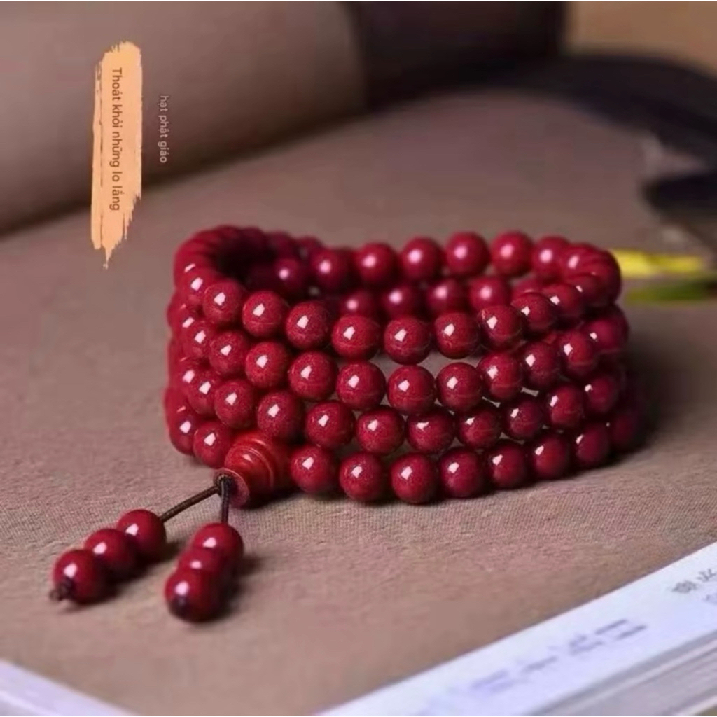 [Tặng Túi Lộc] Vòng Tay 108 Hạt Chu Sa 6mm - Chiêu Tài Hút Lộc