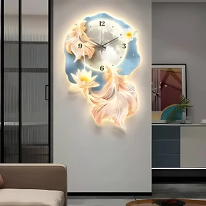 Tranh Đồng Hồ Cá Chép Hoa Sen May Mắn Thịnh Vượng Trang Trí Phòng Khách - OHA Decor