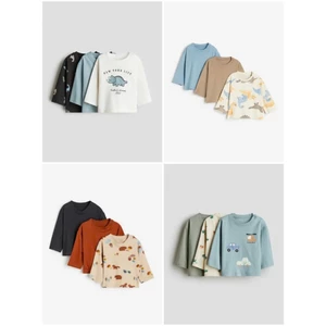 Set 3 áo cotton dài tay thu đông khủng long bé trai HM
