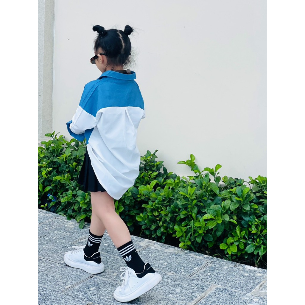 SALE SALE Áo sơ mi form dài giấu quần cho bé gái ,sơ mi bé gái size đại gấu cho mẹ và bé 3,4,5,6,7,8,9,10,12,13,14,15 tu