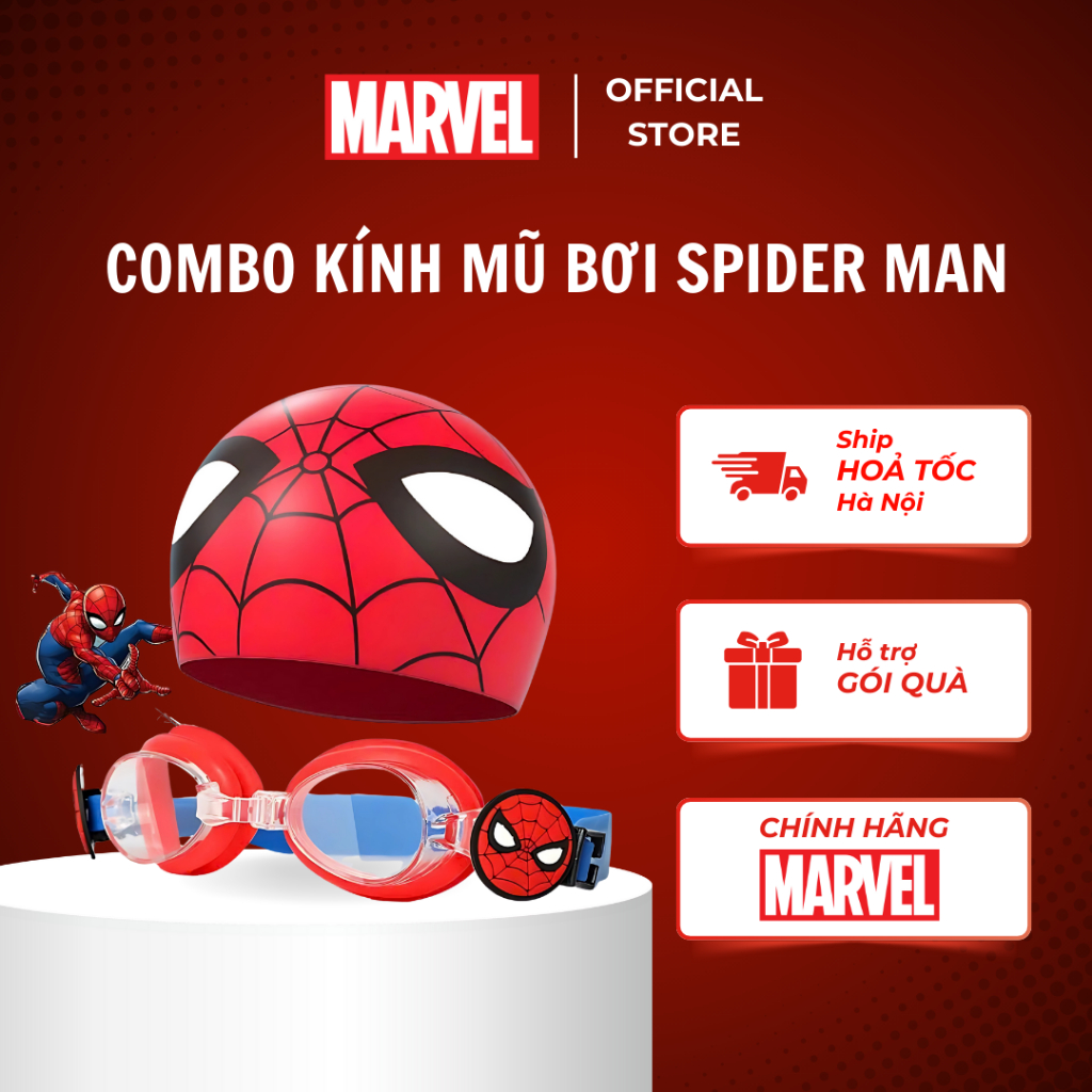 Bộ Kính Và Mũ Bơi Cho Bé Disney Marvel Chính Hãng Spider Man Frozen Batman Trẻ Em