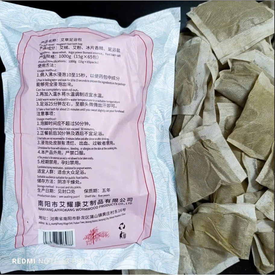 Bột Ngâm Chân Ngải Cứu Dạng Túi Lọc 65Gói *15gam, hỗ trợ giảm đau nhức xương khớp, giảm căng thẳng