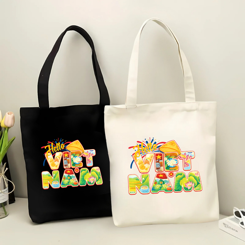 Túi tote có khóa kéo HELLO VIỆT NAM - túi Việt Nam siêu xinh vải canvas đeo vai đi chơi kích thước 35x40cm tota0237