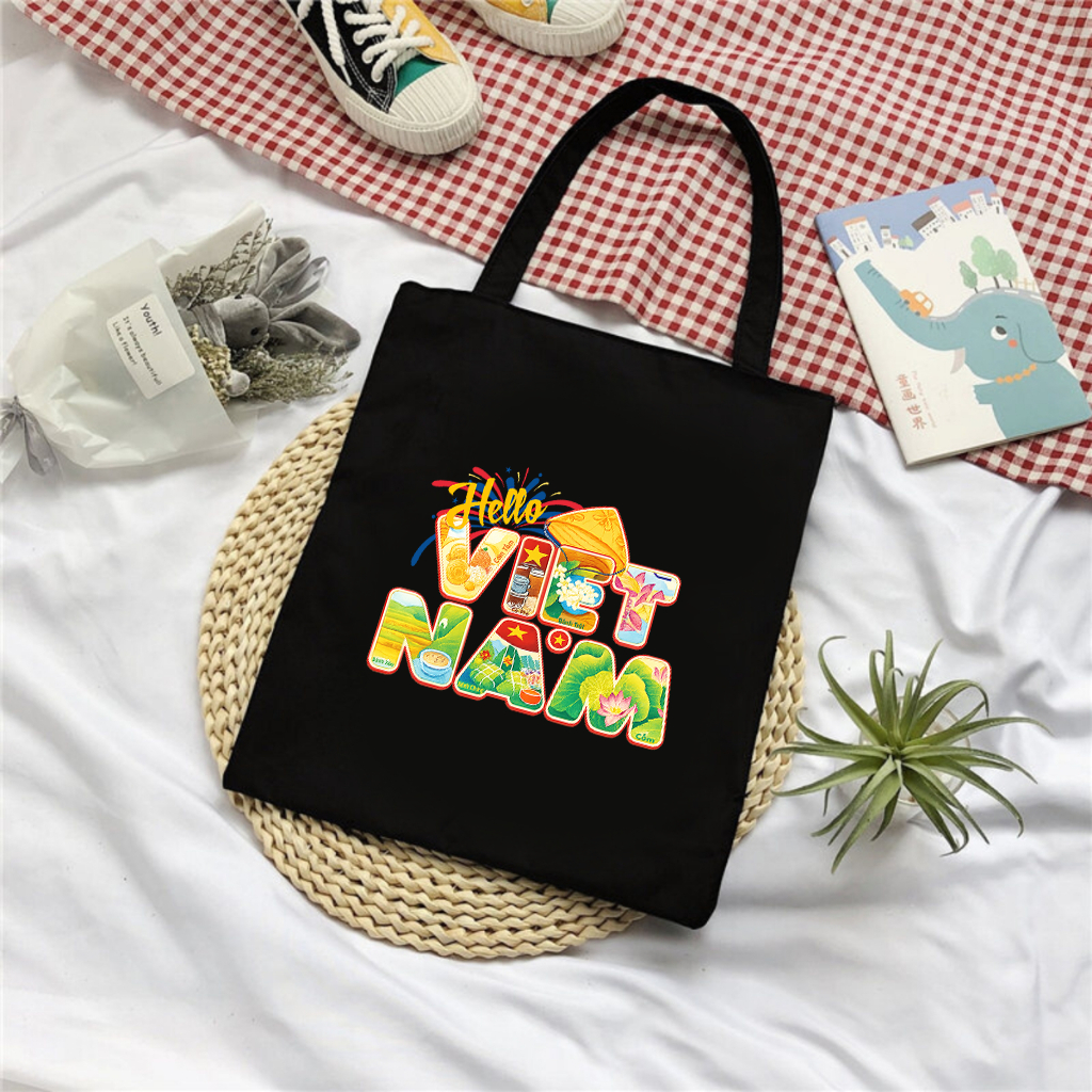 Túi tote có khóa kéo HELLO VIỆT NAM - túi Việt Nam siêu xinh vải canvas đeo vai đi chơi kích thước 35x40cm tota0237