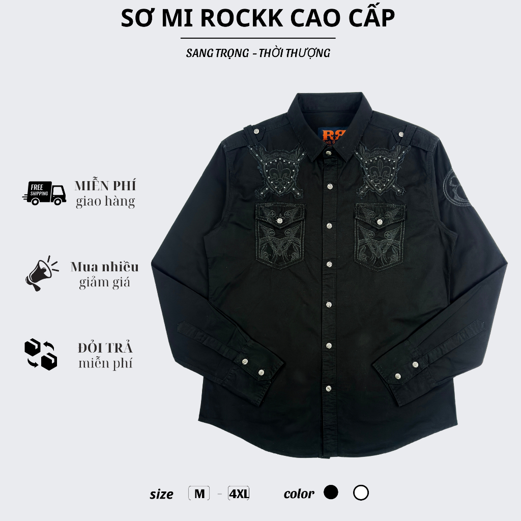 Sơ Mi Classic Nam Cao Cấp Thêu Họa Tiết Đại Bàng, Vải Kaki Cao Cấp, Cúc Kim Loại Đẳng Cấp 064