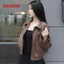 Áo Khoác Da Croptop Bomber Hamina Bo Chun Gấu Khóa Kéo Thời Trang Dễ Mix Đồ , Áo Da Nữ Biker Dáng Ngắn Hàn Quốc 483