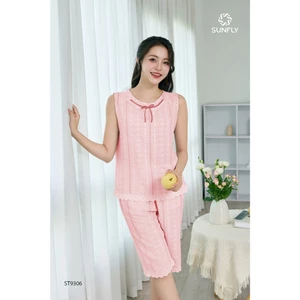 ST9306 Đồ bộ mặc nhà nữ đũi nhăn áo sát nách quần ngố