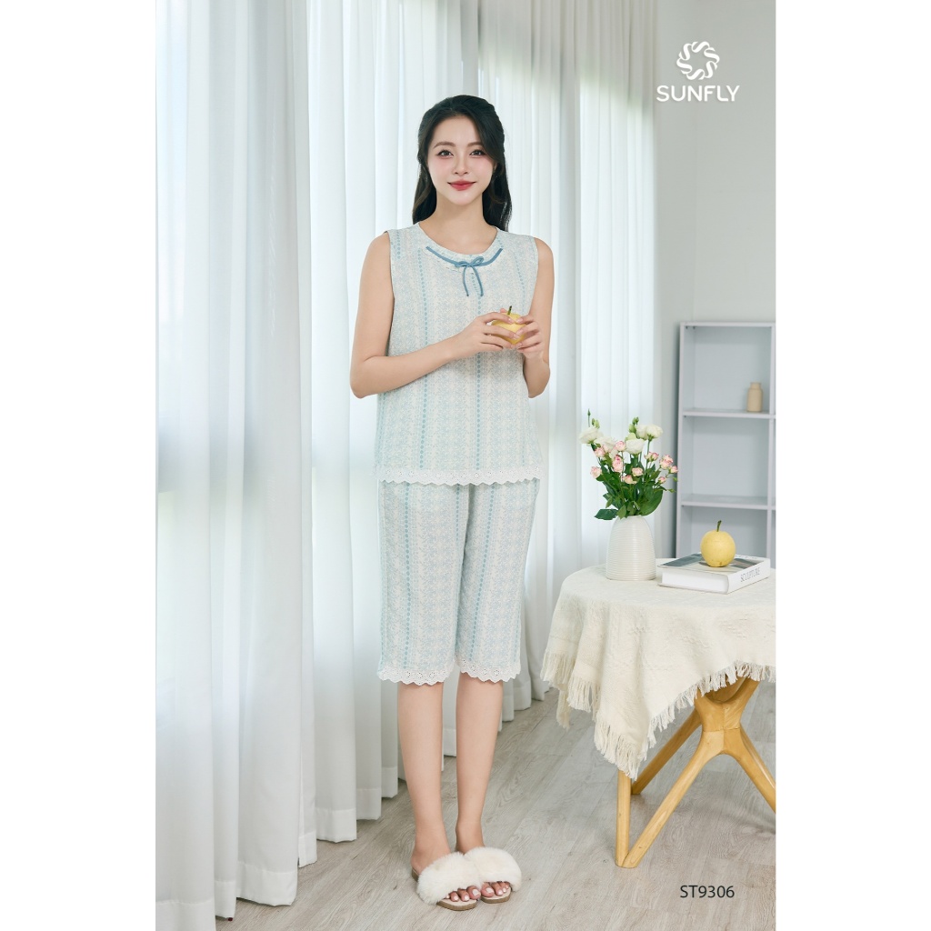 ST9306 Đồ bộ mặc nhà nữ đũi nhăn áo sát nách quần ngố